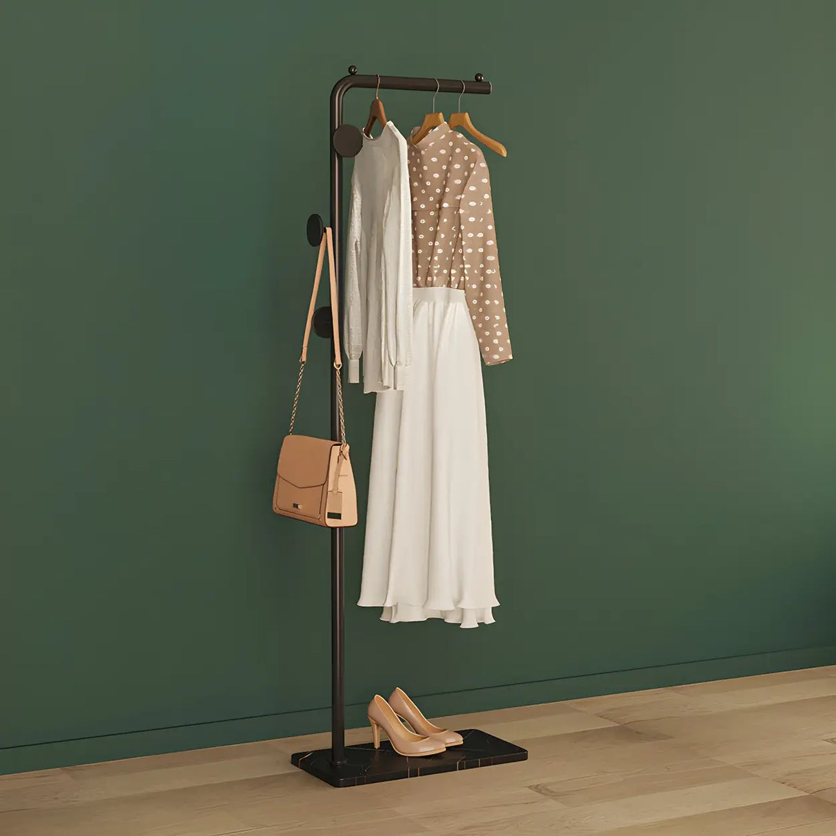 Sleek Metal Black Tall Freestanding Coat Rack with Hooks Image - 9