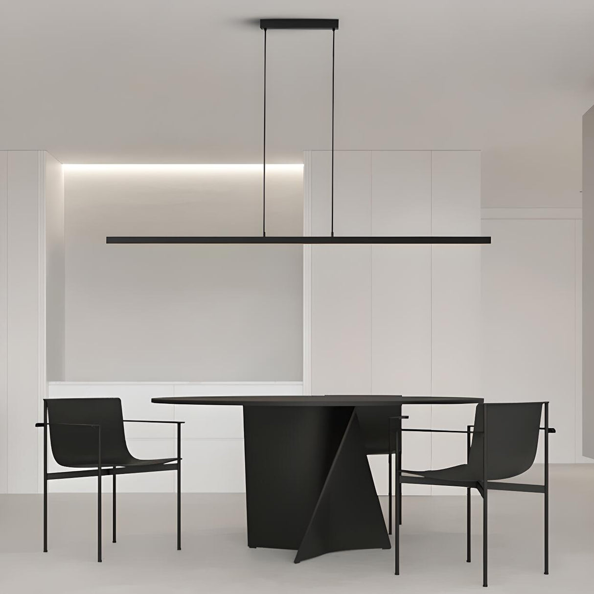 Sleek Minimalist Black Linear Kitchen Pendant Light Image - 5