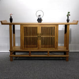 Sleek Natural Wood Console Table with Shelf and Cabinet Image - 2