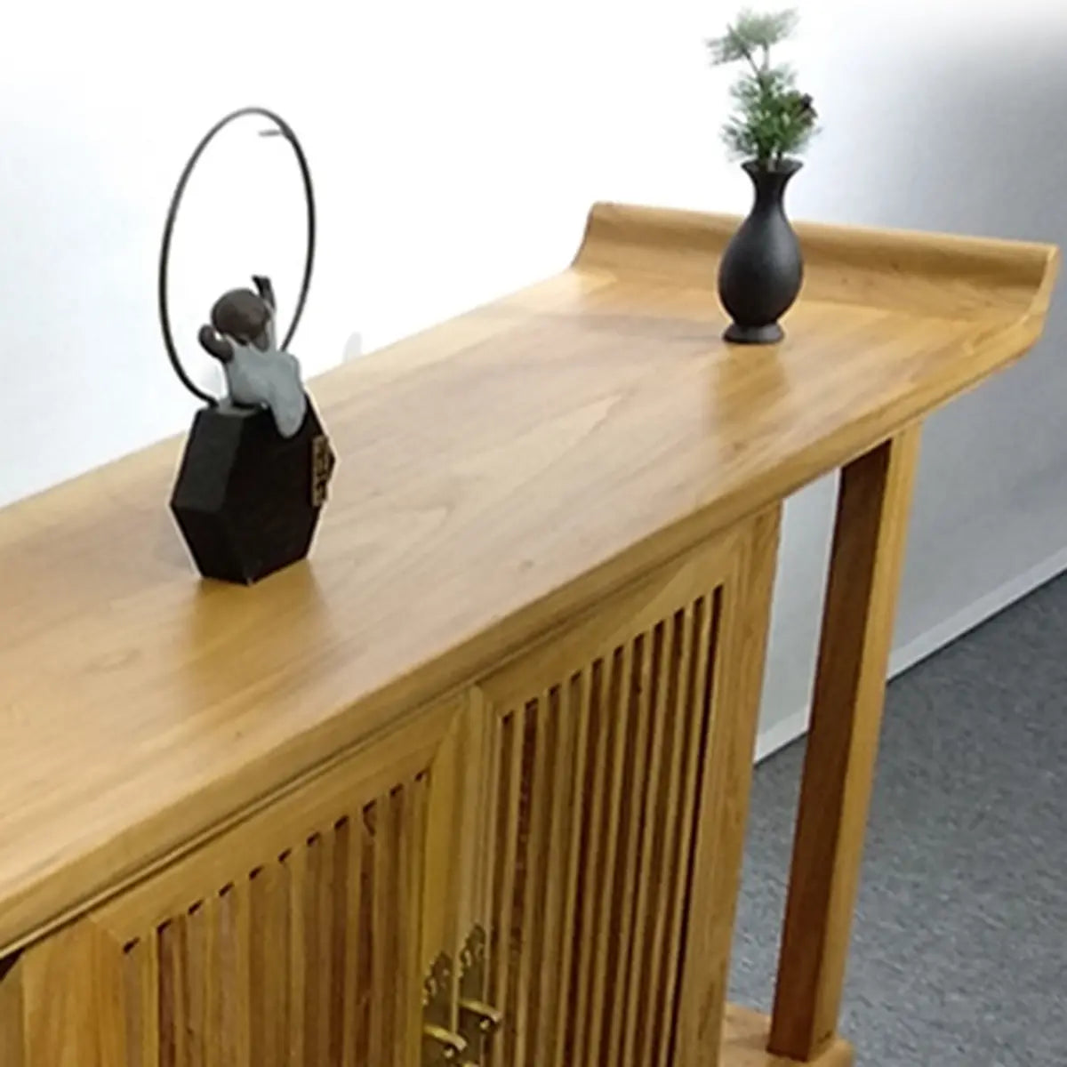 Sleek Natural Wood Console Table with Shelf and Cabinet Image - 4