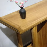Sleek Natural Wood Console Table with Shelf and Cabinet Image - 7