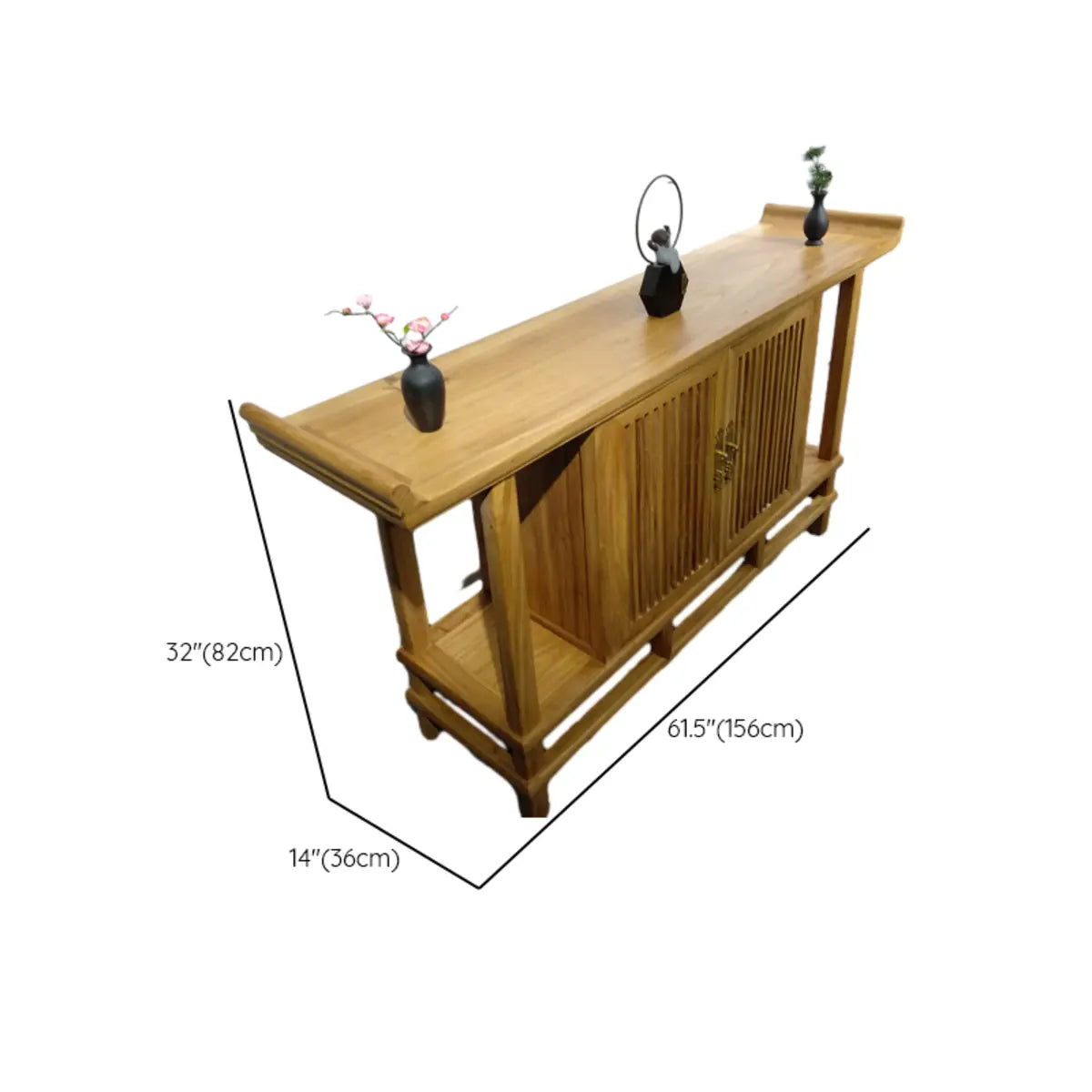 Sleek Natural Wood Console Table with Shelf and Cabinet 