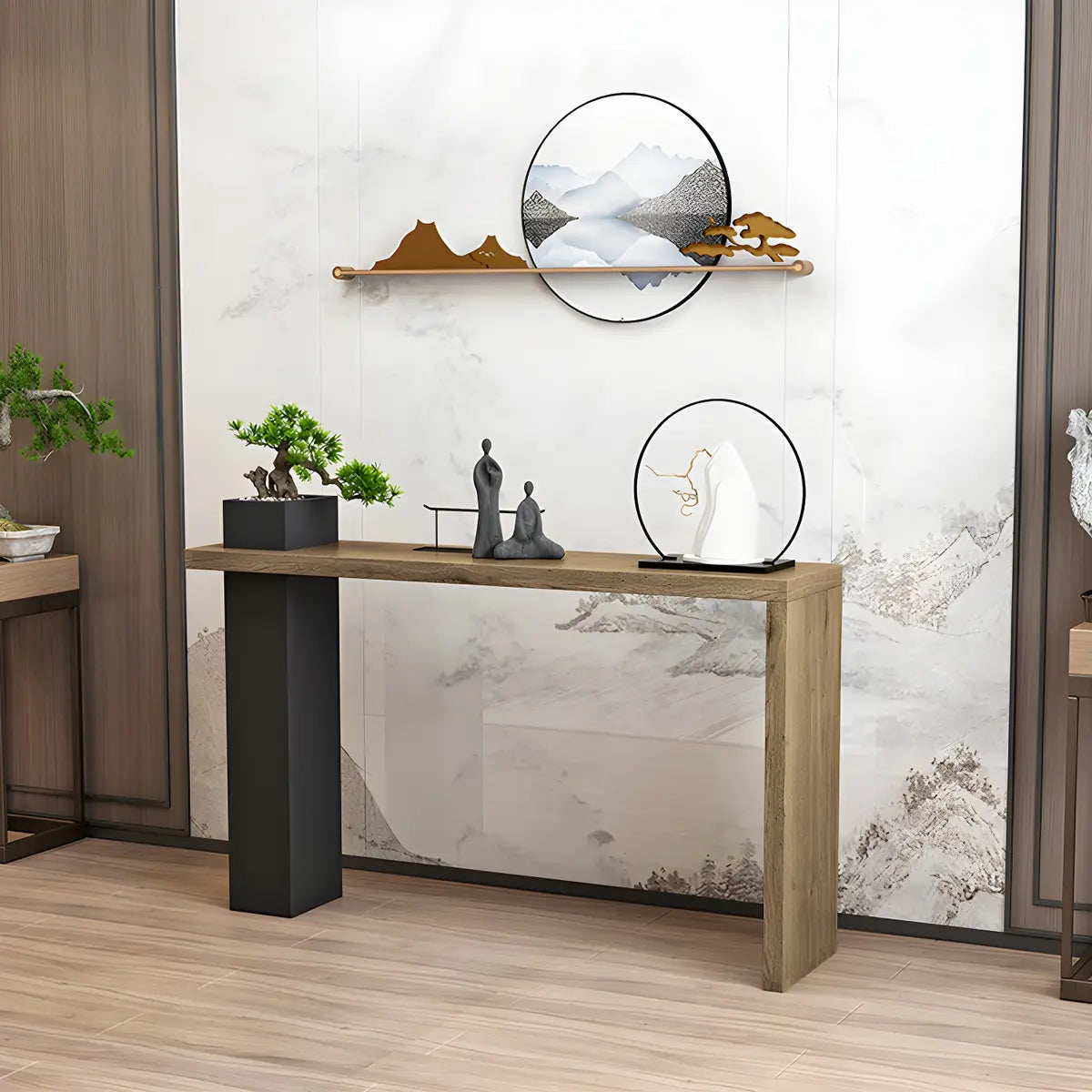 Sleek Rectangle Wood Black Modern Hall Console Table Image - 11