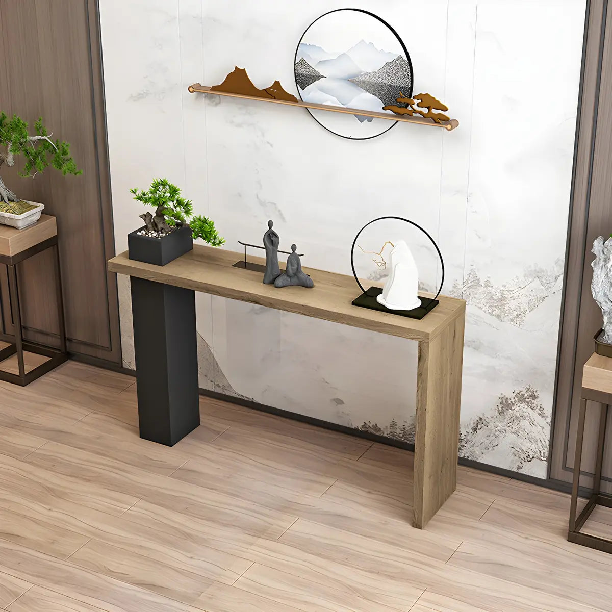 Sleek Rectangle Wood Black Modern Hall Console Table Image - 4