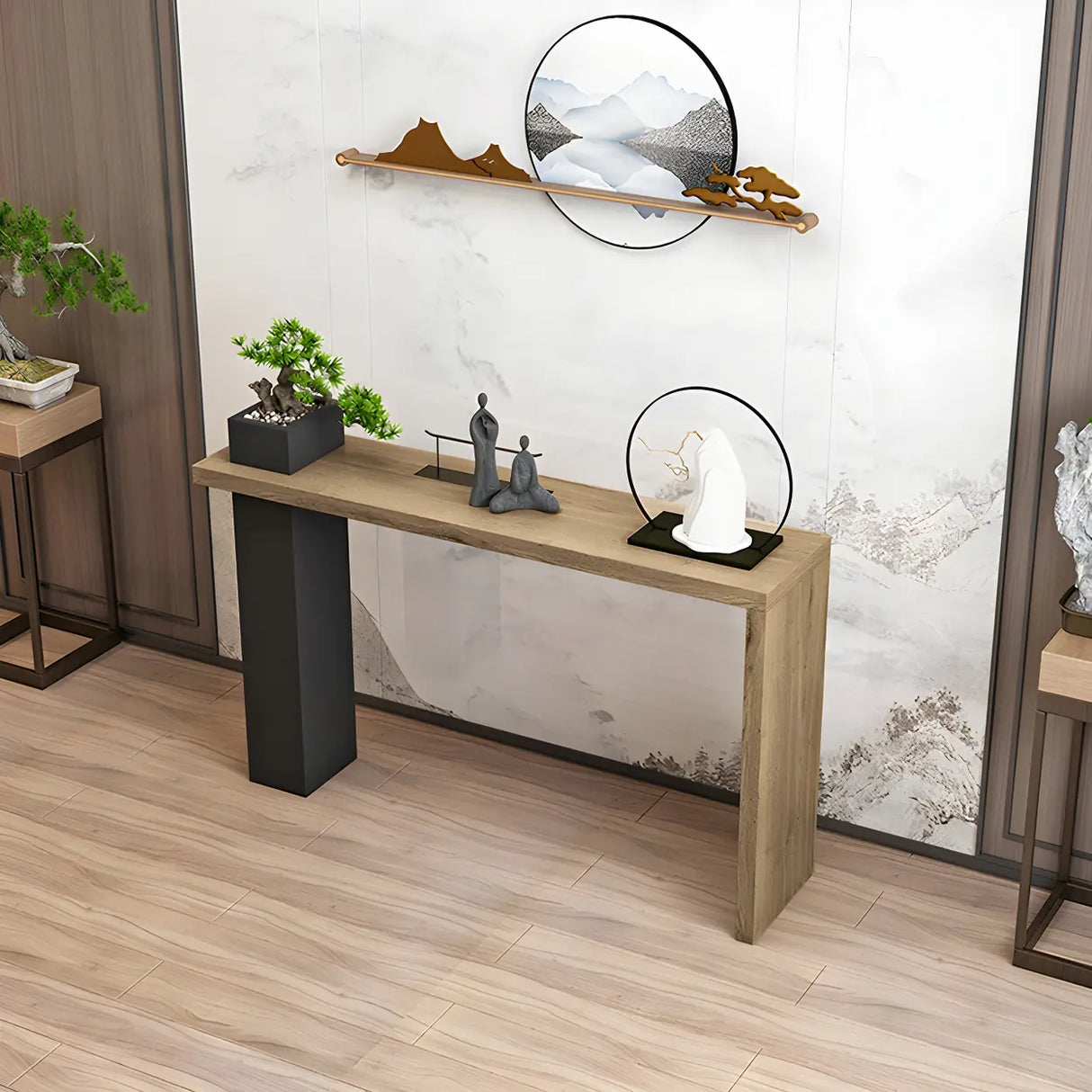 Sleek Rectangle Wood Black Modern Hall Console Table Image - 4