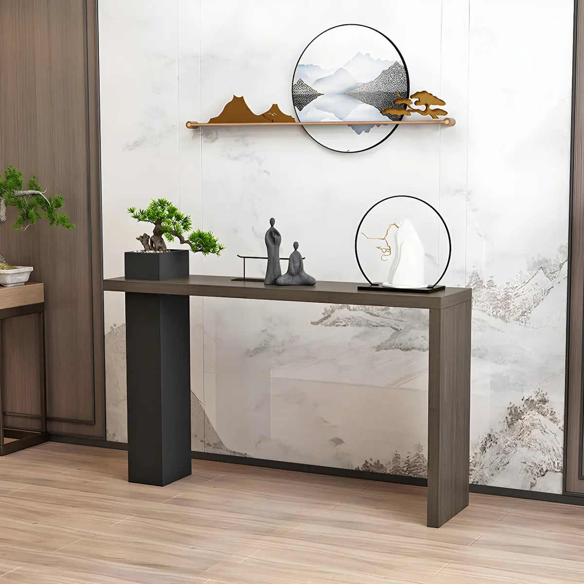 Sleek Rectangle Wood Black Modern Hall Console Table Image - 5