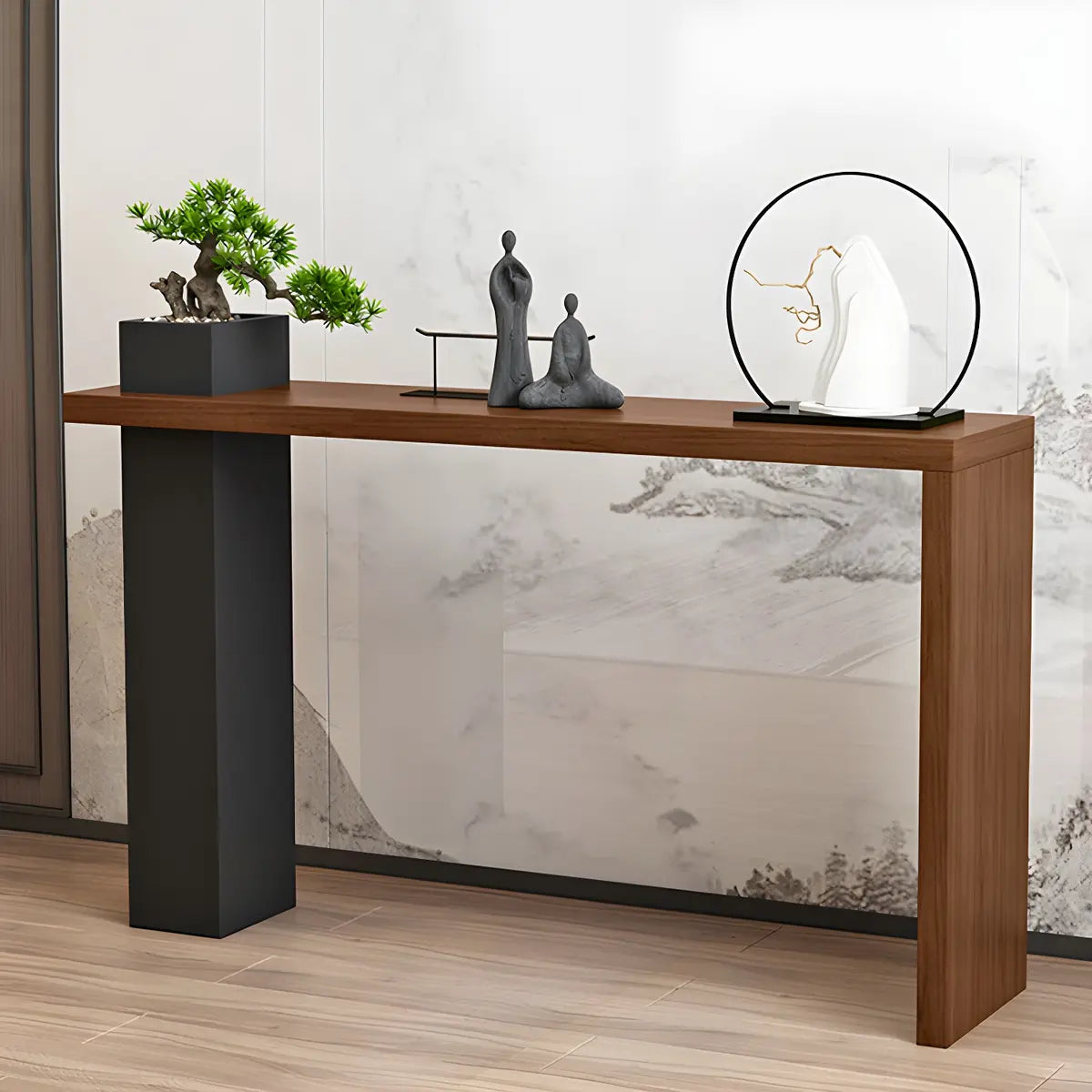 Sleek Rectangle Wood Black Modern Hall Console Table Image - 6