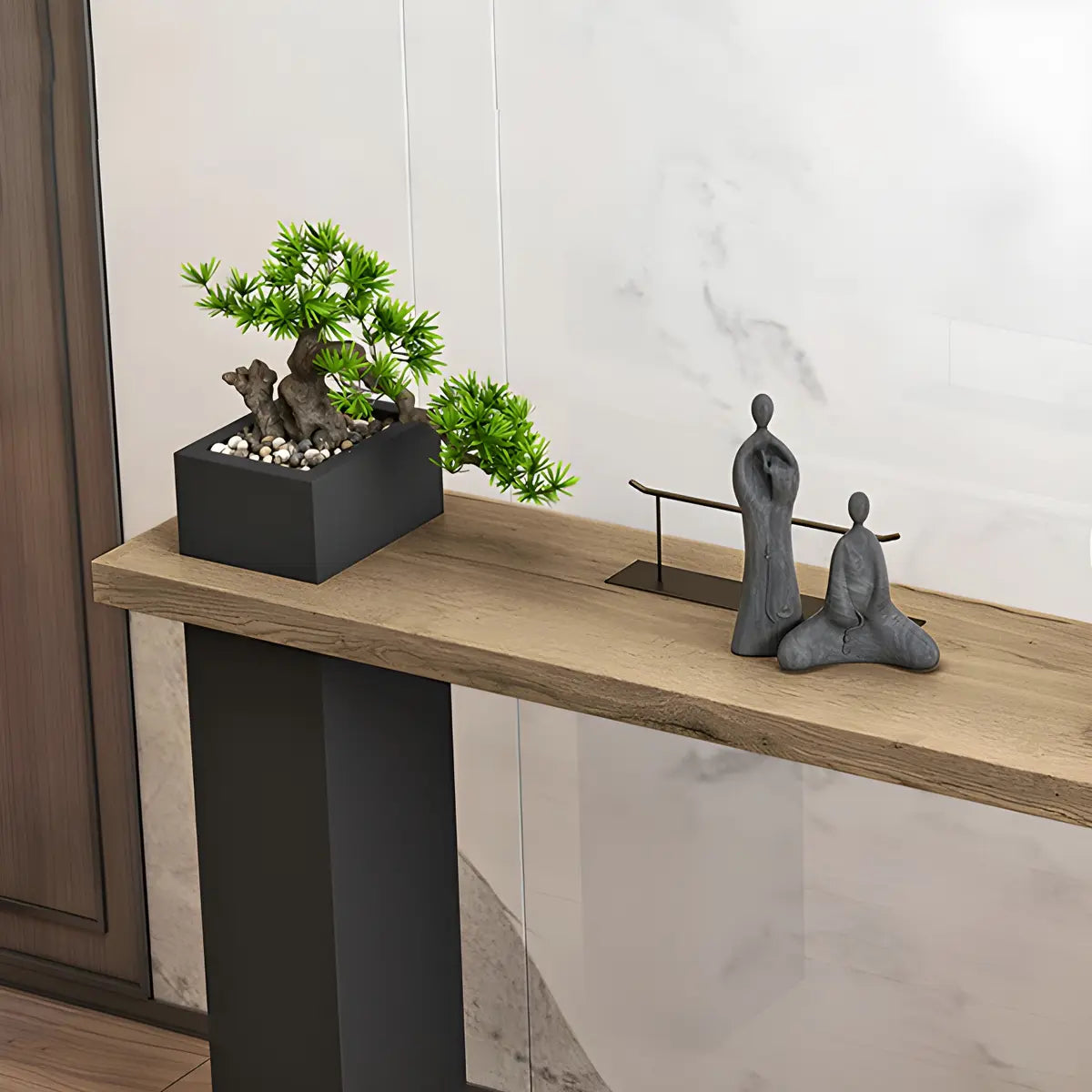 Sleek Rectangle Wood Black Modern Hall Console Table Image - 8