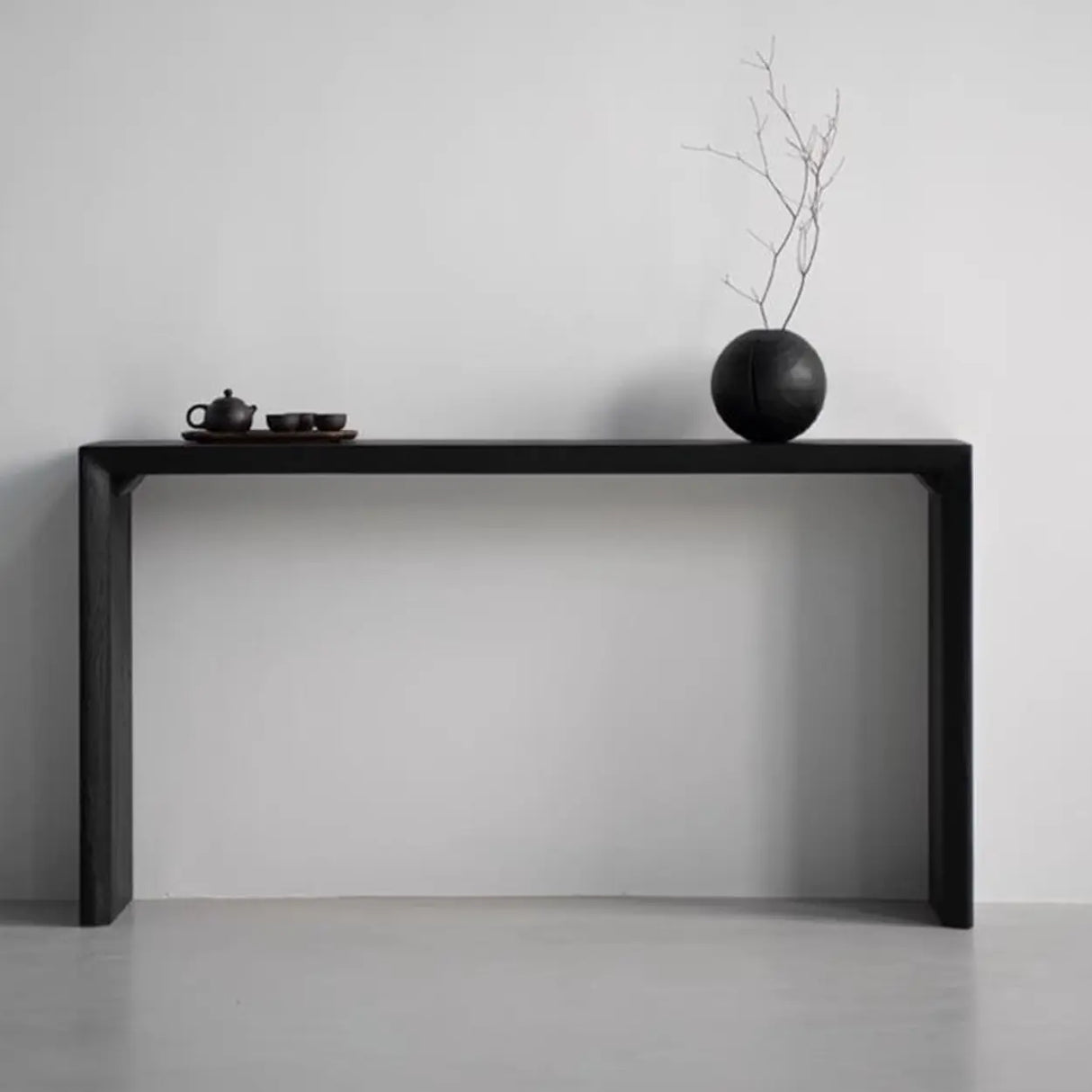 Sleek Rectangular Black Wood Entryway Console Table Image - 2
