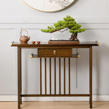 Sleek Rectangular Natural Wood Storage Console Table Image - 1