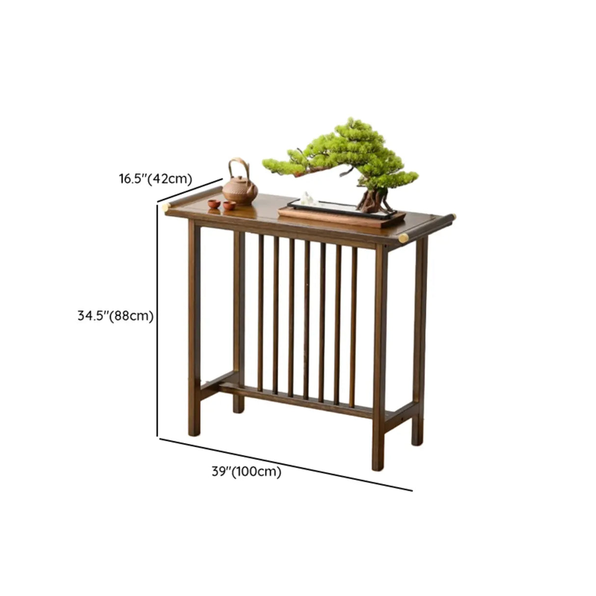 Sleek Rectangular Natural Wood Storage Console Table Image - 11