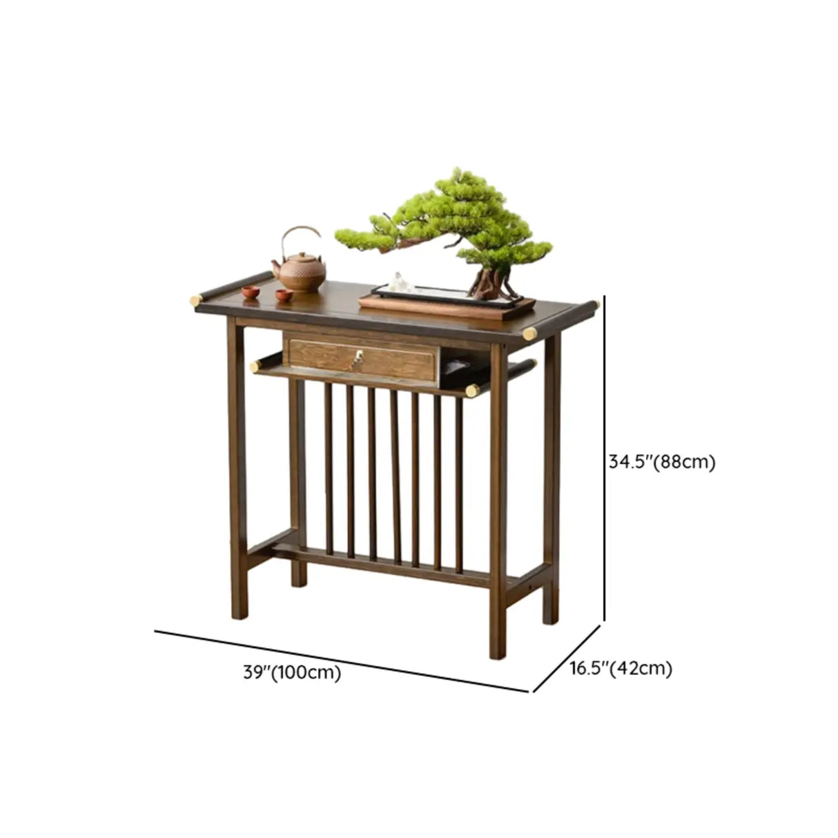 Sleek Rectangular Natural Wood Storage Console Table Image - 12