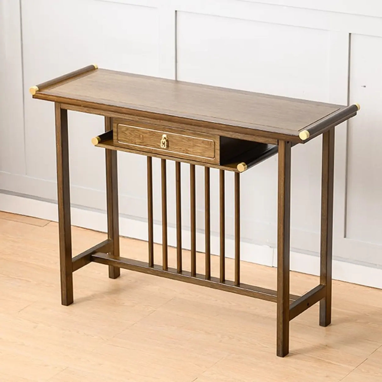 Sleek Rectangular Natural Wood Storage Console Table Image - 3
