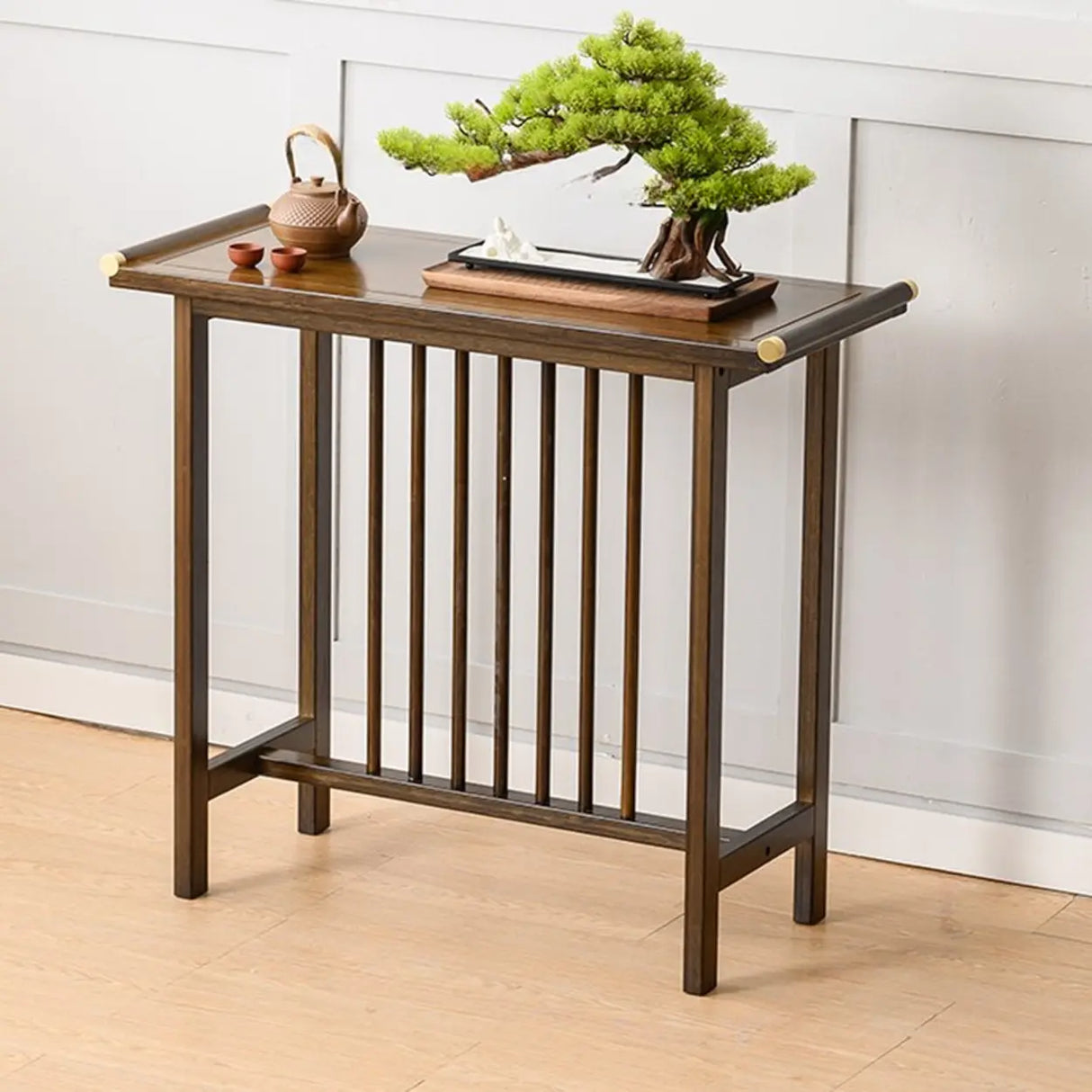 Sleek Rectangular Natural Wood Storage Console Table Image - 4
