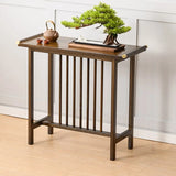 Sleek Rectangular Natural Wood Storage Console Table Image - 4