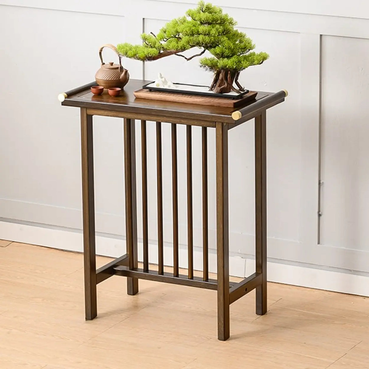 Sleek Rectangular Natural Wood Storage Console Table Image - 5
