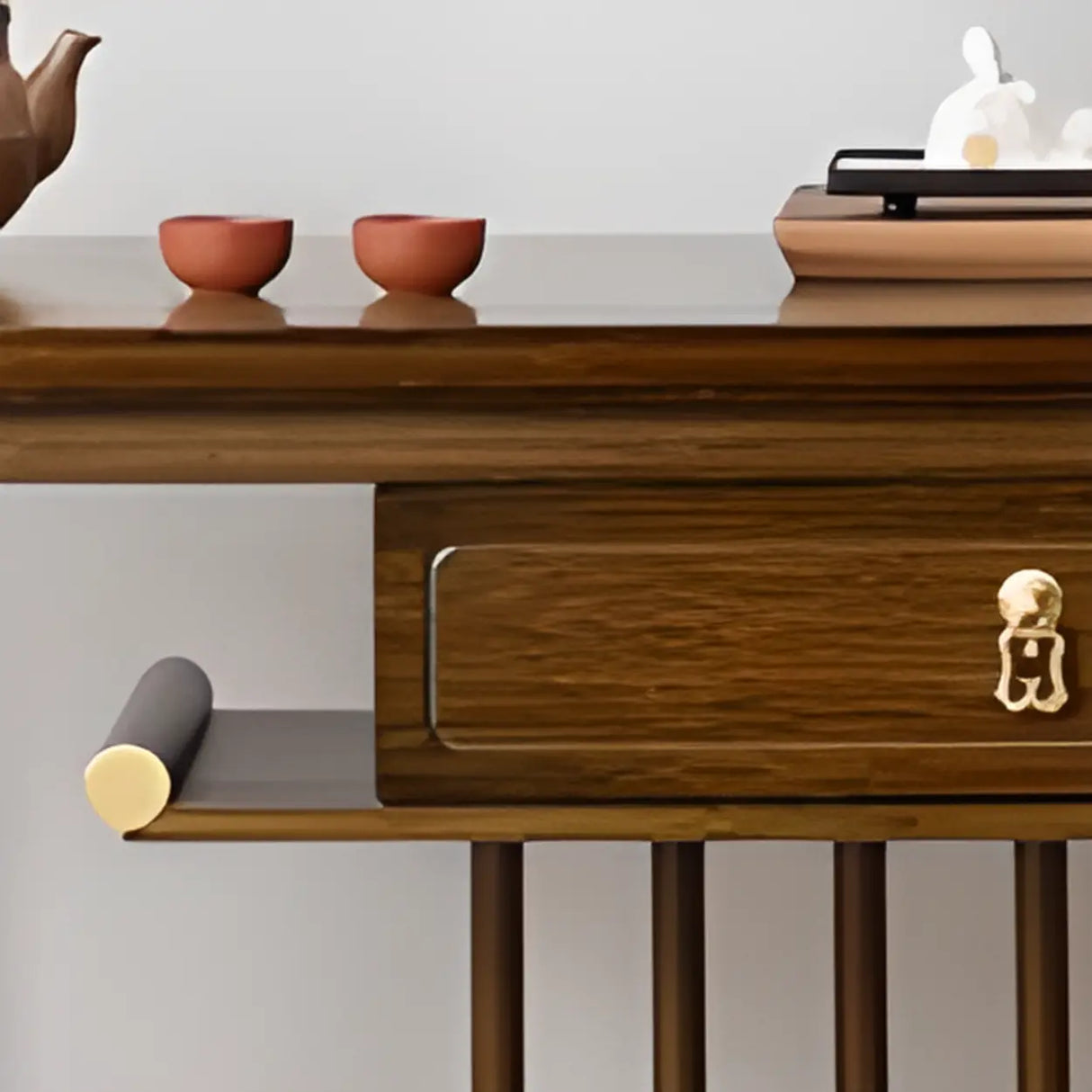 Sleek Rectangular Natural Wood Storage Console Table Image - 6
