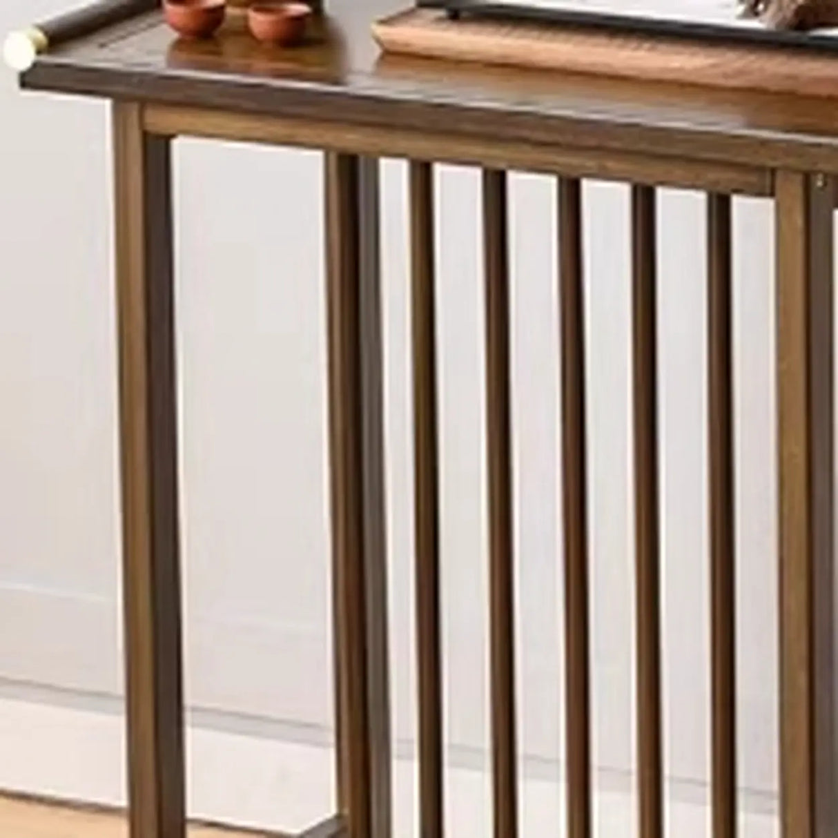 Sleek Rectangular Natural Wood Storage Console Table Image - 8