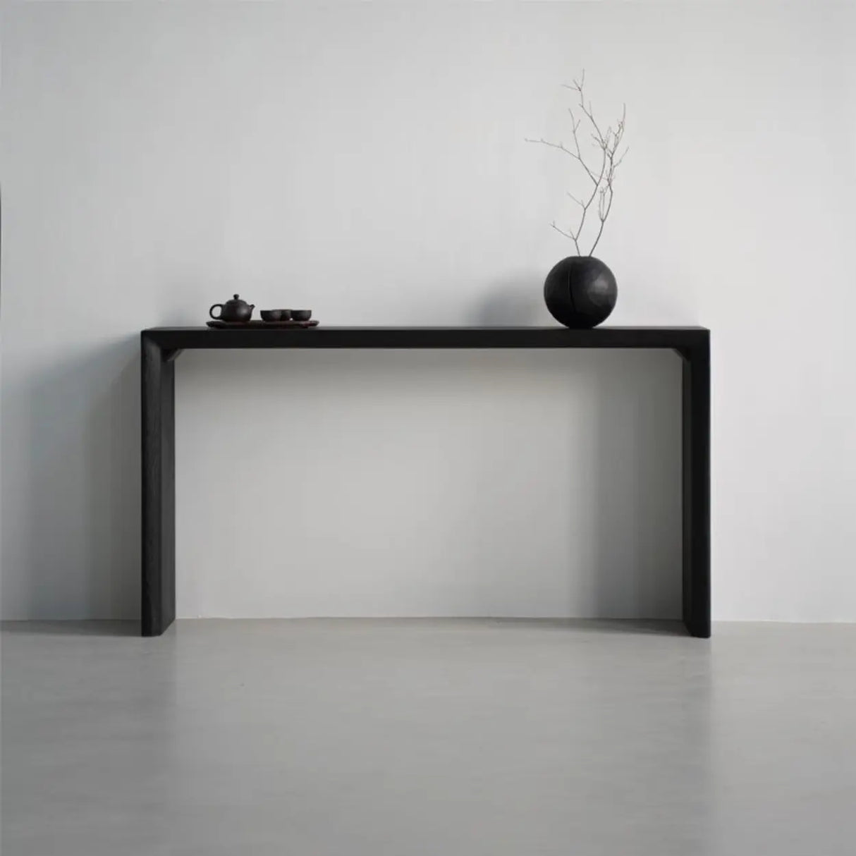 Sleek Rectangular Wood Sled Base Foyer Console Table Image - 2