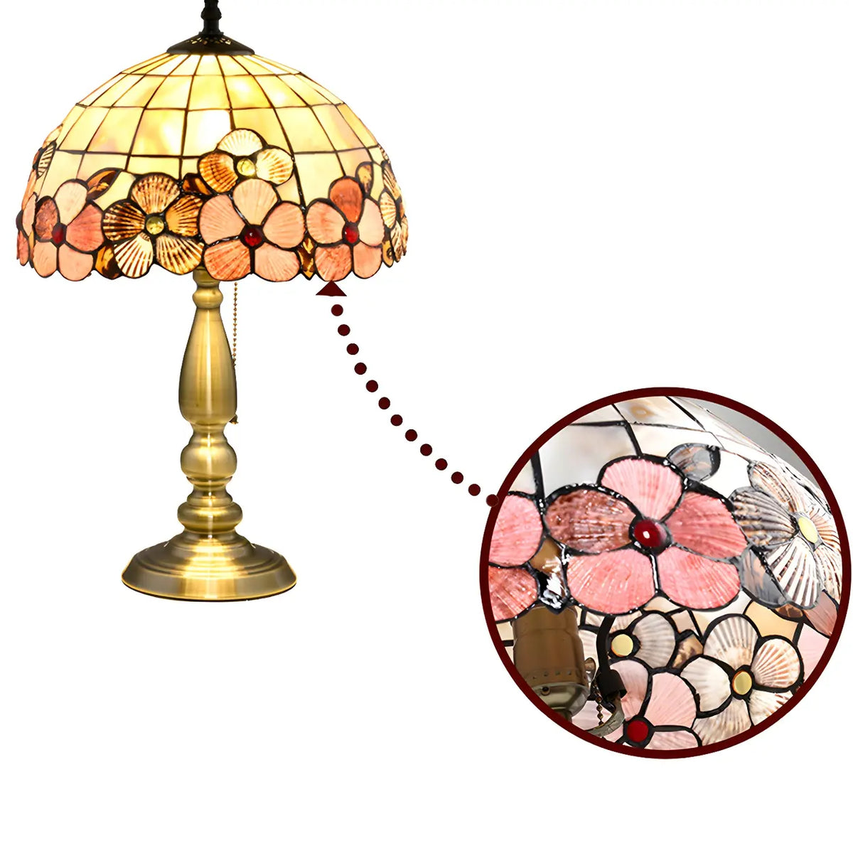 Sleek Tiffany Dome Stained Glass Metal Base Table Lamp Image - 11