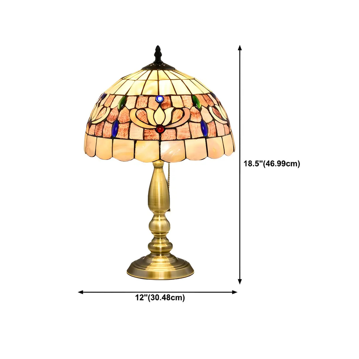 Sleek Tiffany Dome Stained Glass Metal Base Table Lamp Image - 15