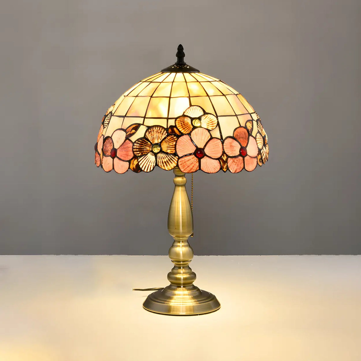 Sleek Tiffany Dome Stained Glass Metal Base Table Lamp Image - 8