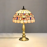 Sleek Tiffany Dome Stained Glass Metal Base Table Lamp Image - 9