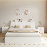 Sleek Warm White King Wood Platform Headboard Panel Bed Image - 1