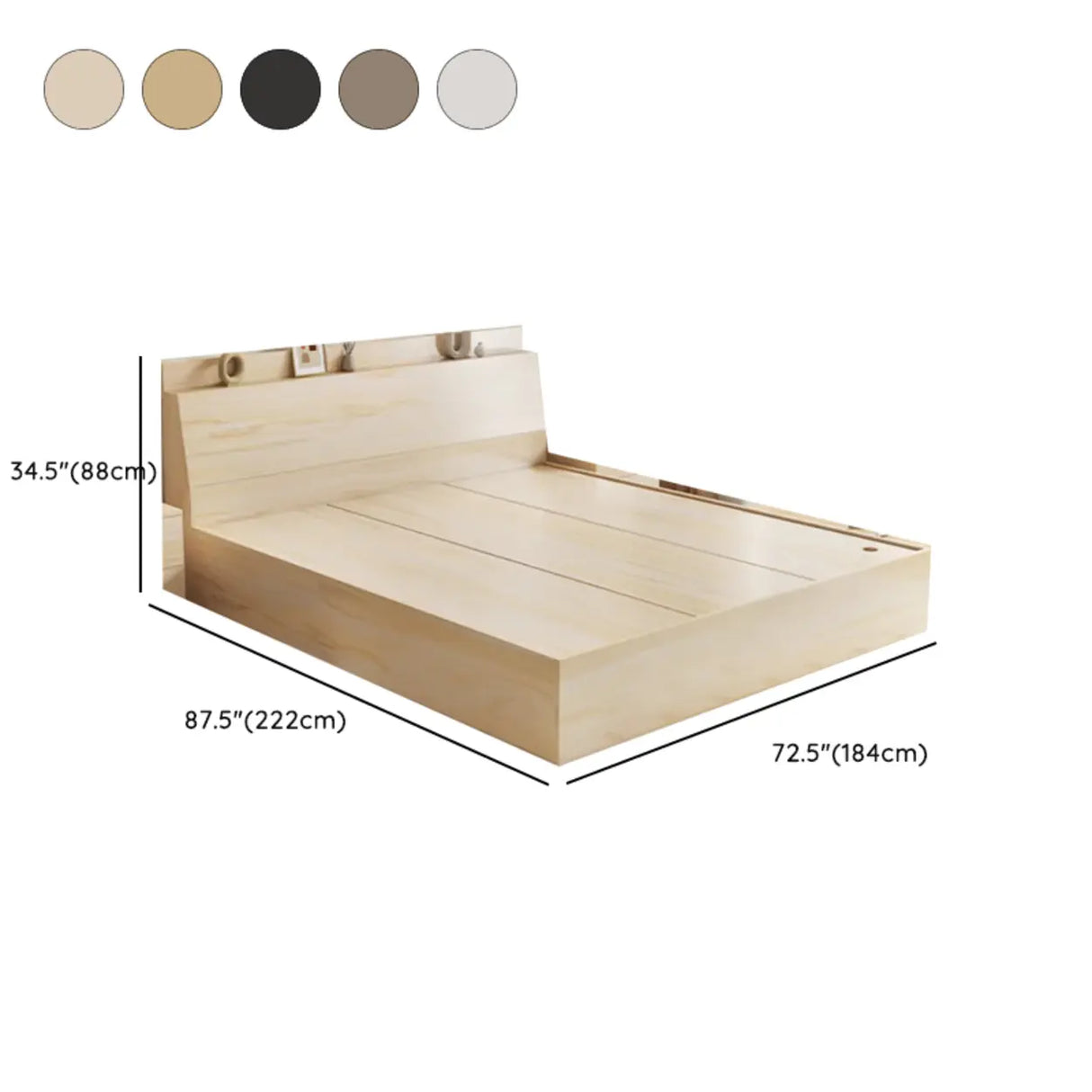 Sleek Warm White King Wood Platform Headboard Panel Bed Image - 11