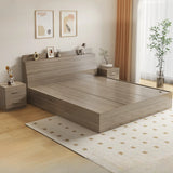Sleek Warm White King Wood Platform Headboard Panel Bed Image - 5
