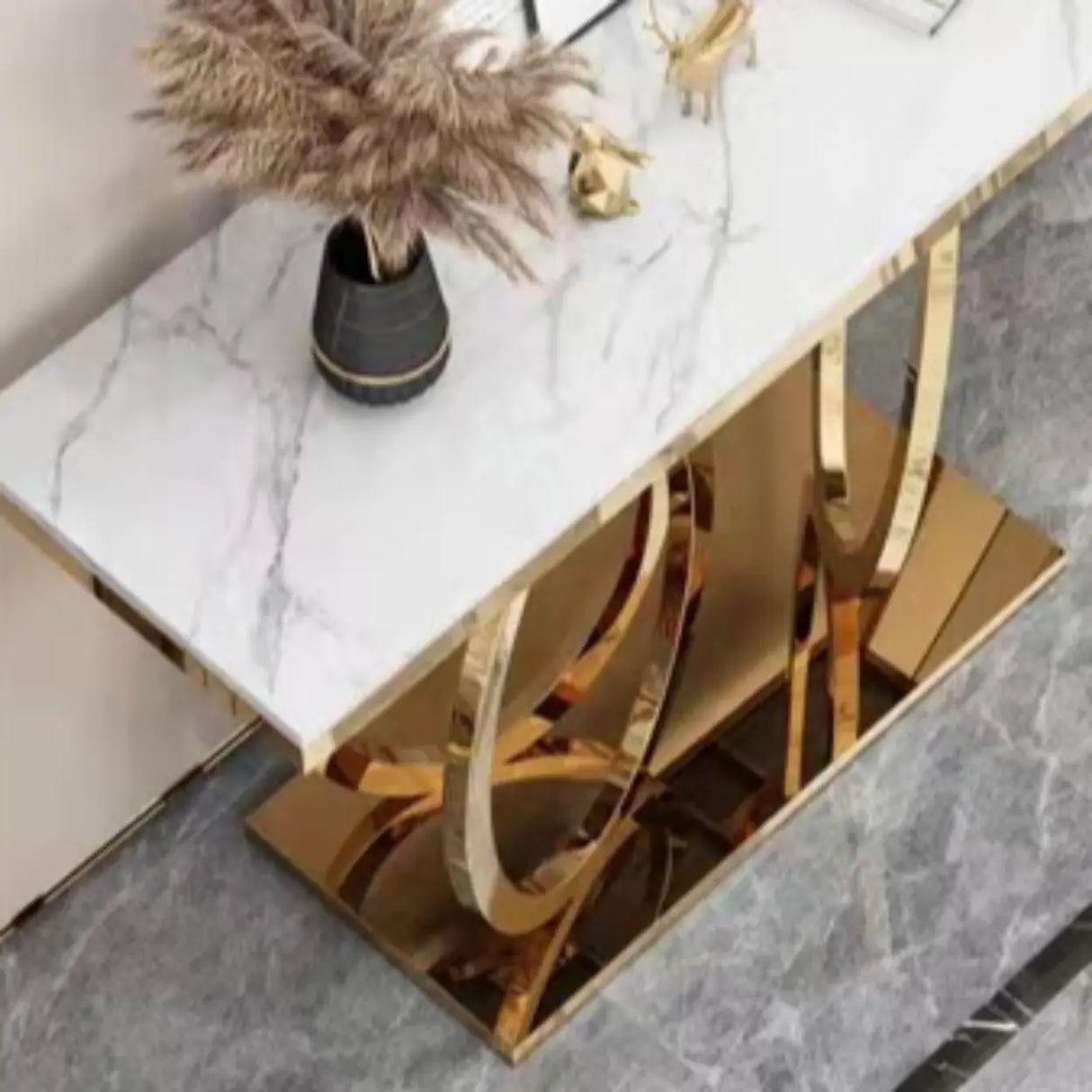 Sleek Washable Geometric Gold Standard Console Table Image - 4