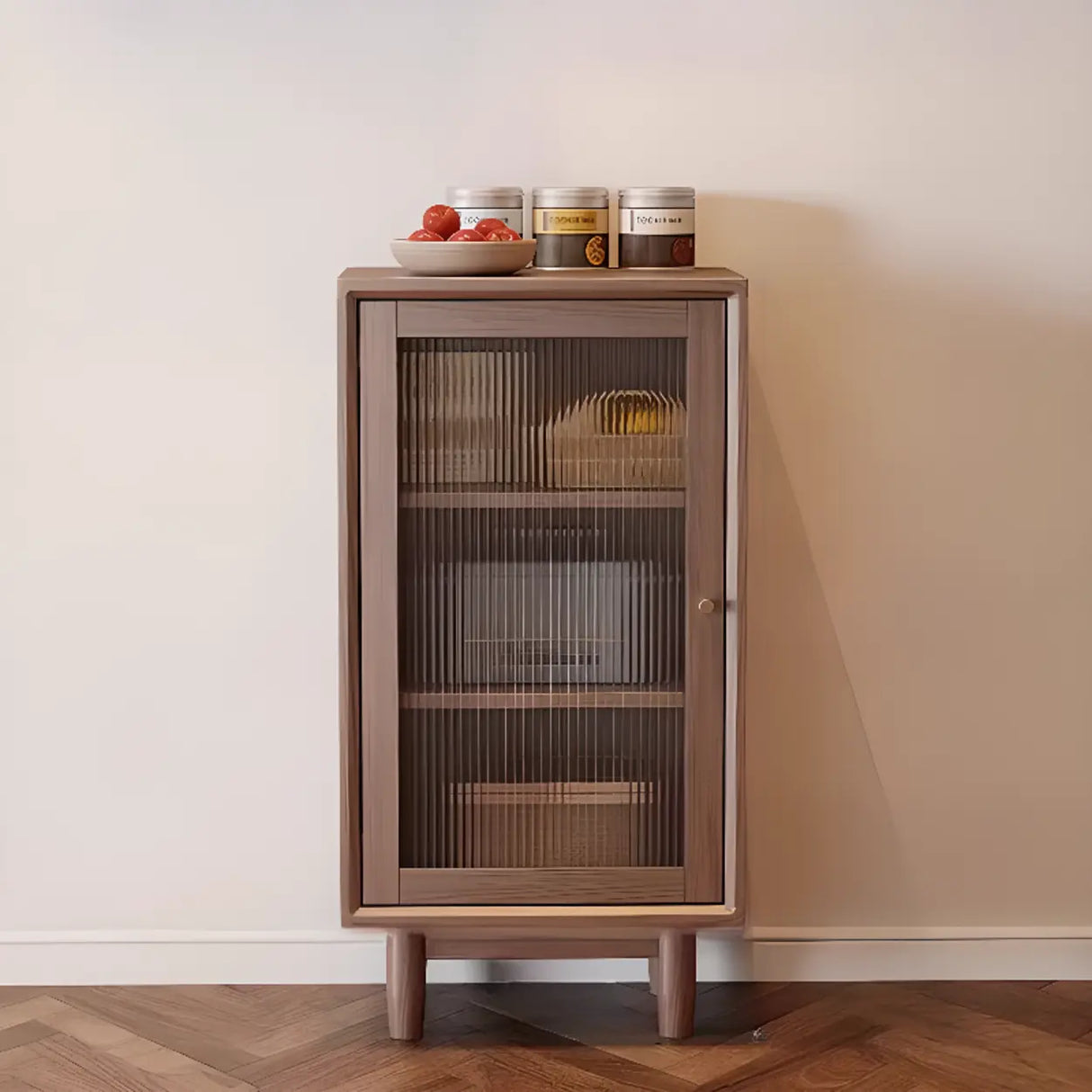 Sleek Wood Walnut Medium Clear Doors Storage Sideboard Image - 3