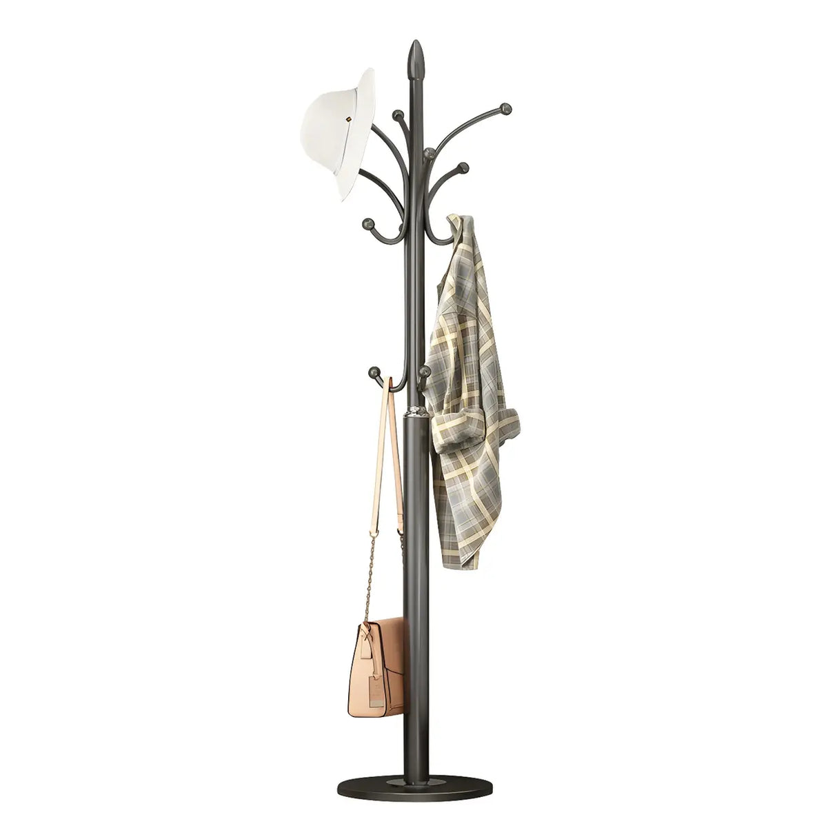 Slim Metal Black Entryway Freestanding Hall Tree with Hooks Image - 12