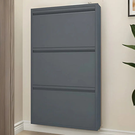 Slim Metal Wall-Mounted Drop Front Shoe Rack Cabinet Image - 1