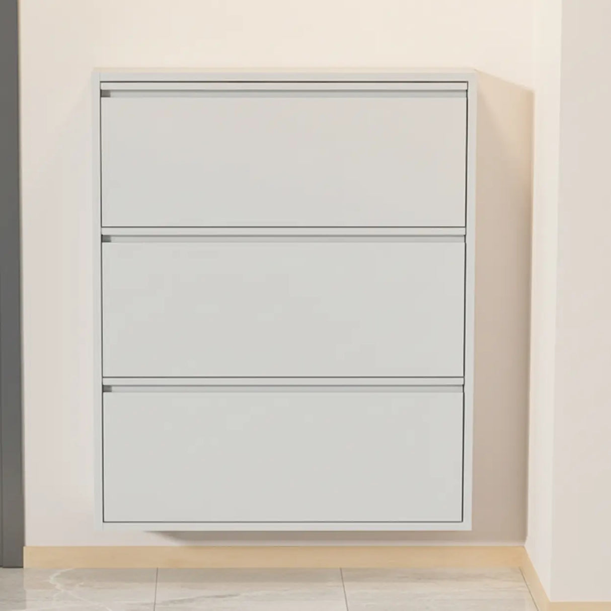 Slim Metal Wall-Mounted Drop Front Shoe Rack Cabinet Image - 4