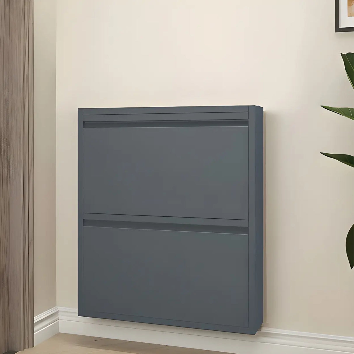 Slim Metal Wall-Mounted White Drop Front Shoe Rack Cabinet Image - 12