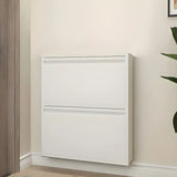 Slim Metal Wall-Mounted White Drop Front Shoe Rack Cabinet Image - 9