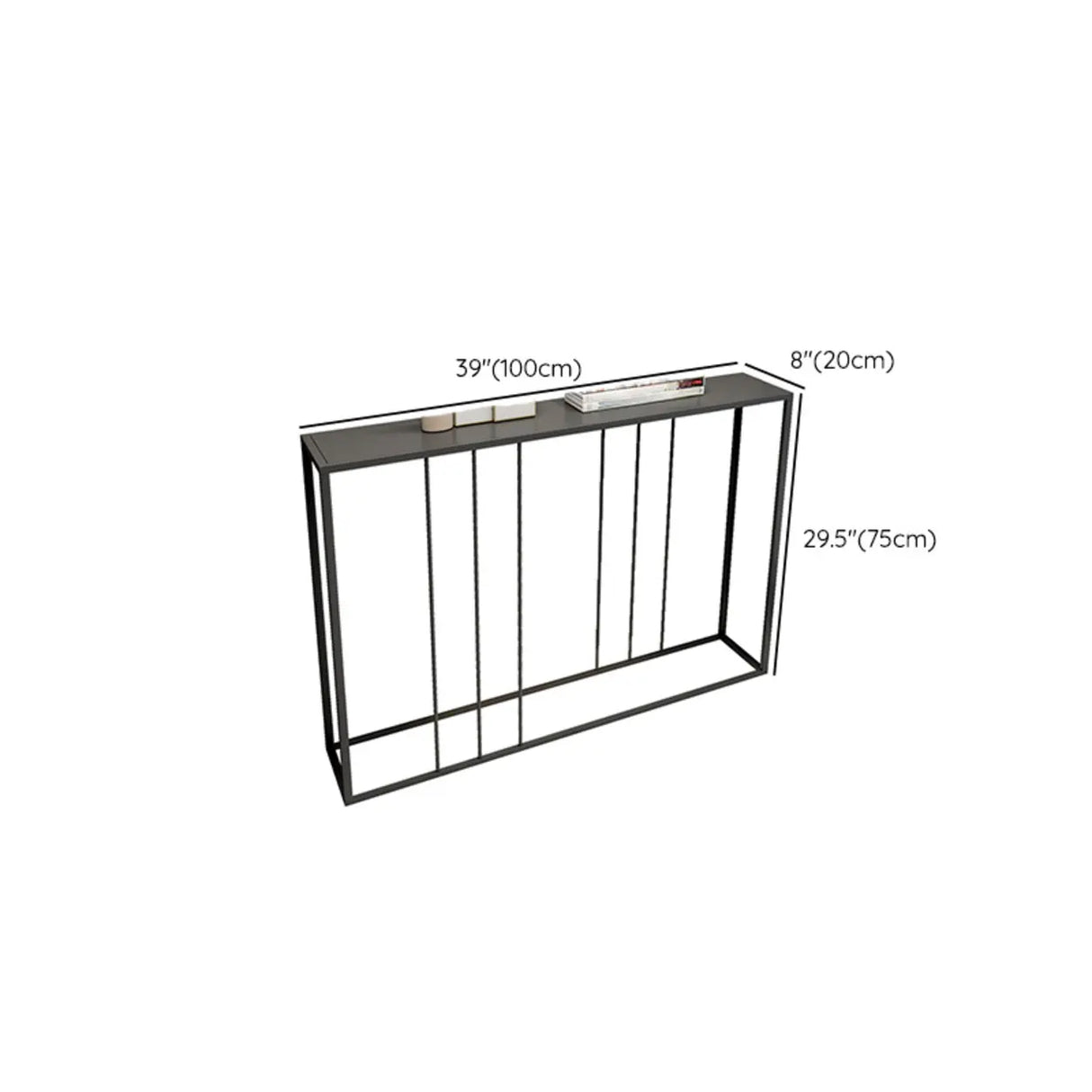 Slim Rectangular Metal Matte Black Entry Console Table Image - 11