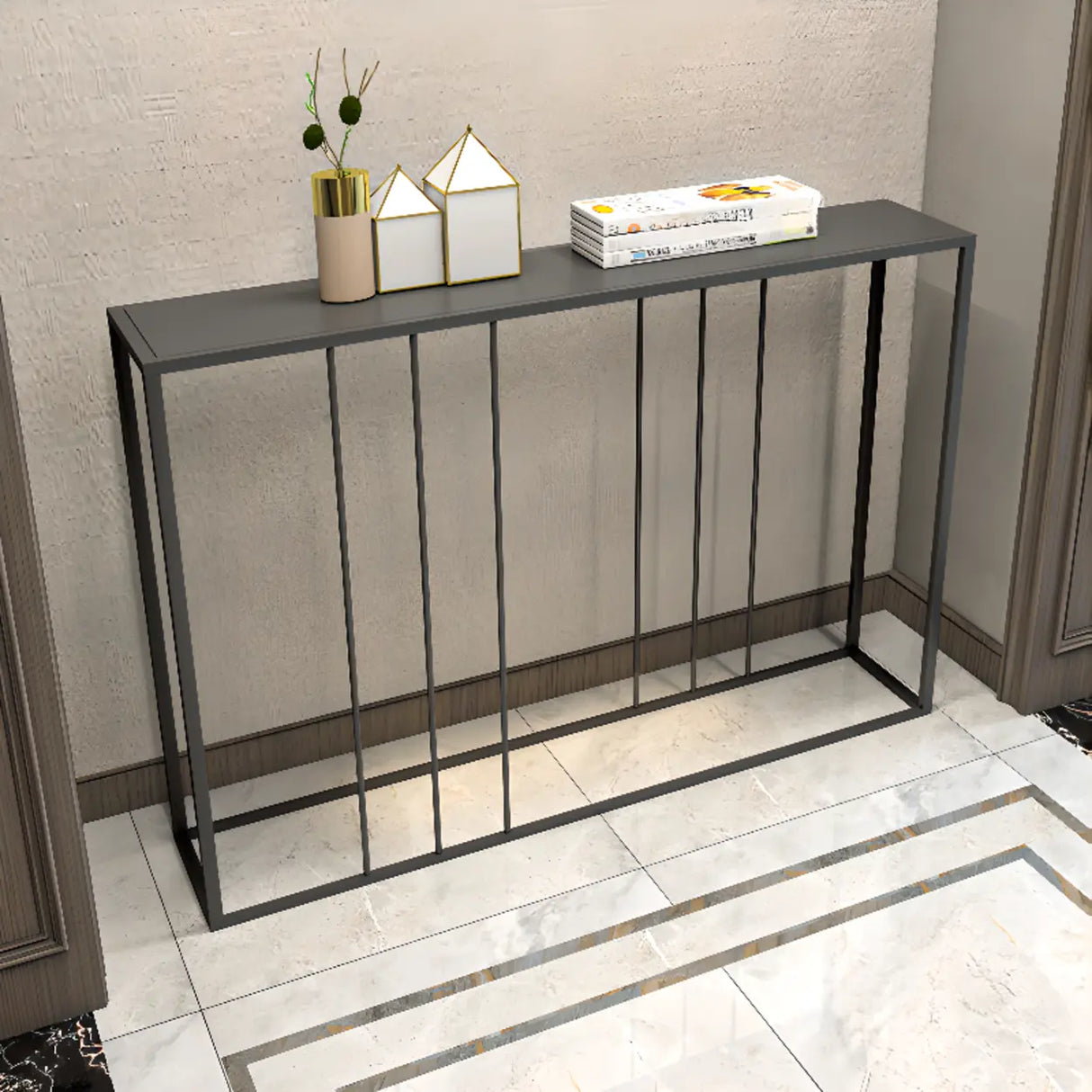 Slim Rectangular Metal Matte Black Entry Console Table Image - 1