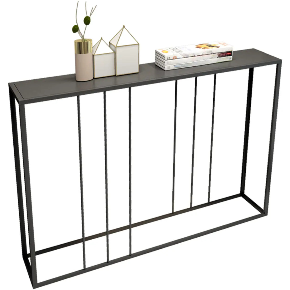 Slim Rectangular Metal Matte Black Entry Console Table Image - 3