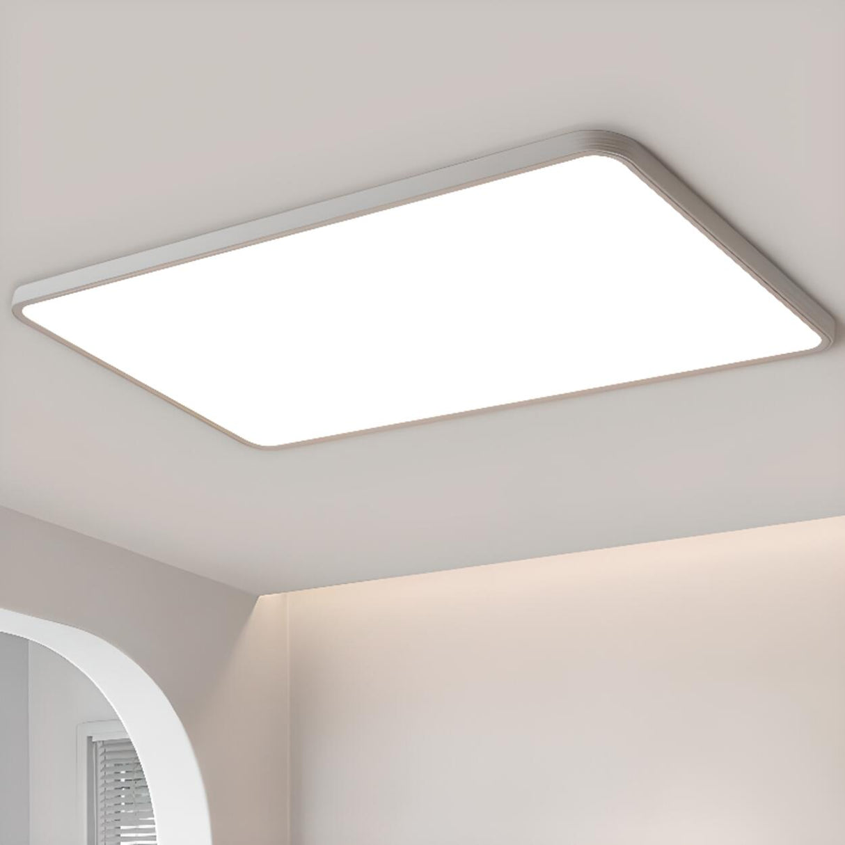 Slim White Rectangular LED Flush Mount Light Living Room Image - 4
