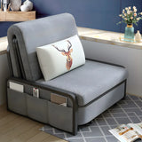 Slipcovered Grey Linen Metal Frame Cushion Back Sofa Bed Image - 10