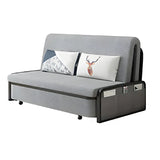 Slipcovered Grey Linen Metal Frame Cushion Back Sofa Bed Image - 11