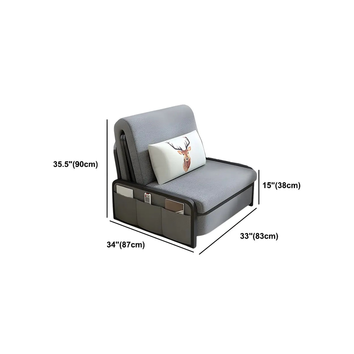 Slipcovered Grey Linen Metal Frame Cushion Back Sofa Bed 