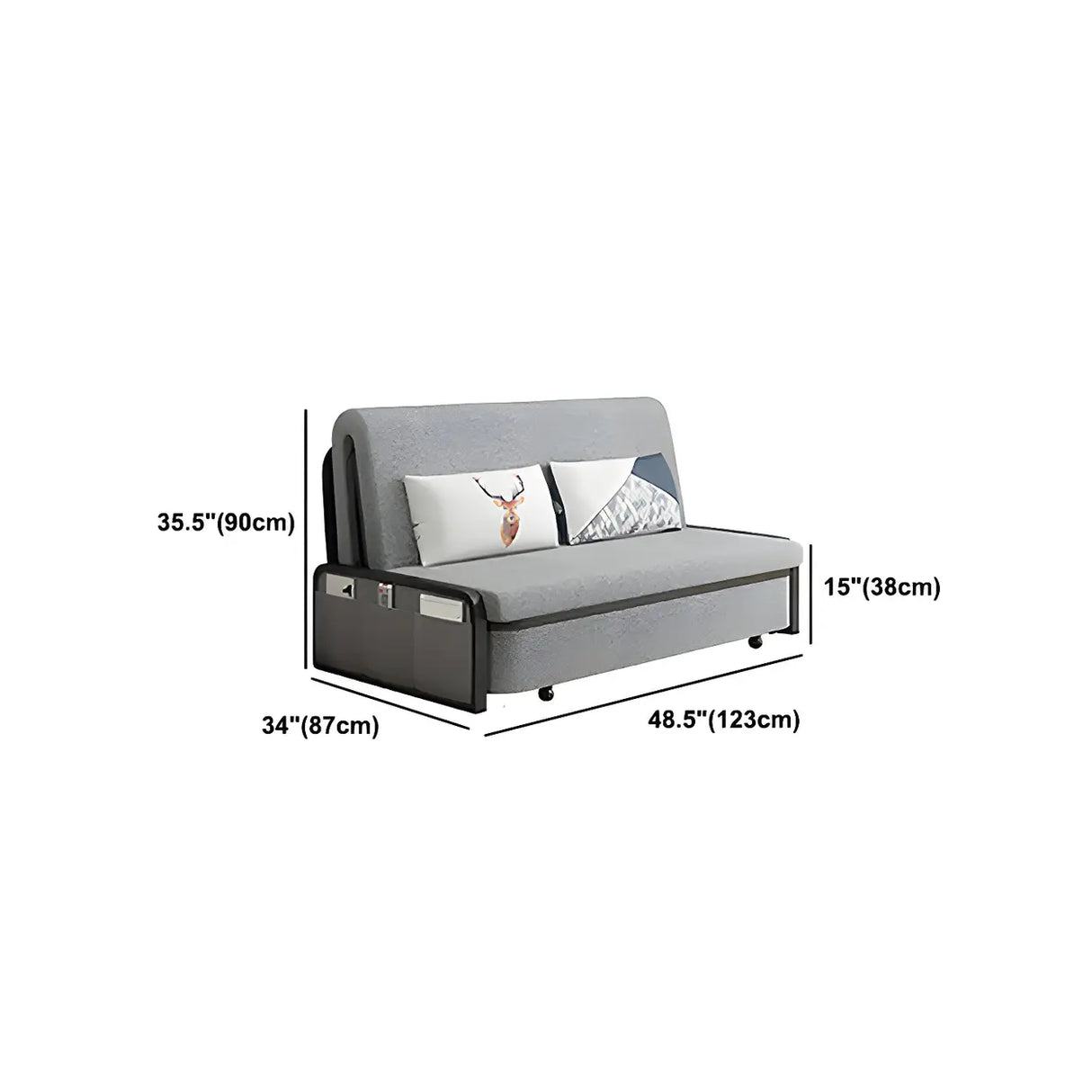 Slipcovered Grey Linen Metal Frame Cushion Back Sofa Bed Image - 14