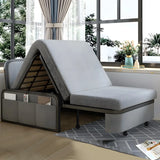 Slipcovered Grey Linen Metal Frame Cushion Back Sofa Bed Image - 2