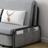 Slipcovered Grey Linen Metal Frame Cushion Back Sofa Bed Image - 6