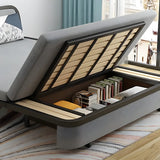 Slipcovered Grey Linen Metal Frame Cushion Back Sofa Bed Image - 7