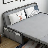 Slipcovered Grey Linen Metal Frame Cushion Back Sofa Bed Image - 8