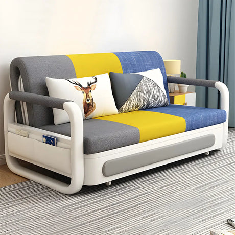 Slipcovered Linen Square Arm Cushion Back Sofa Bed Image - 1